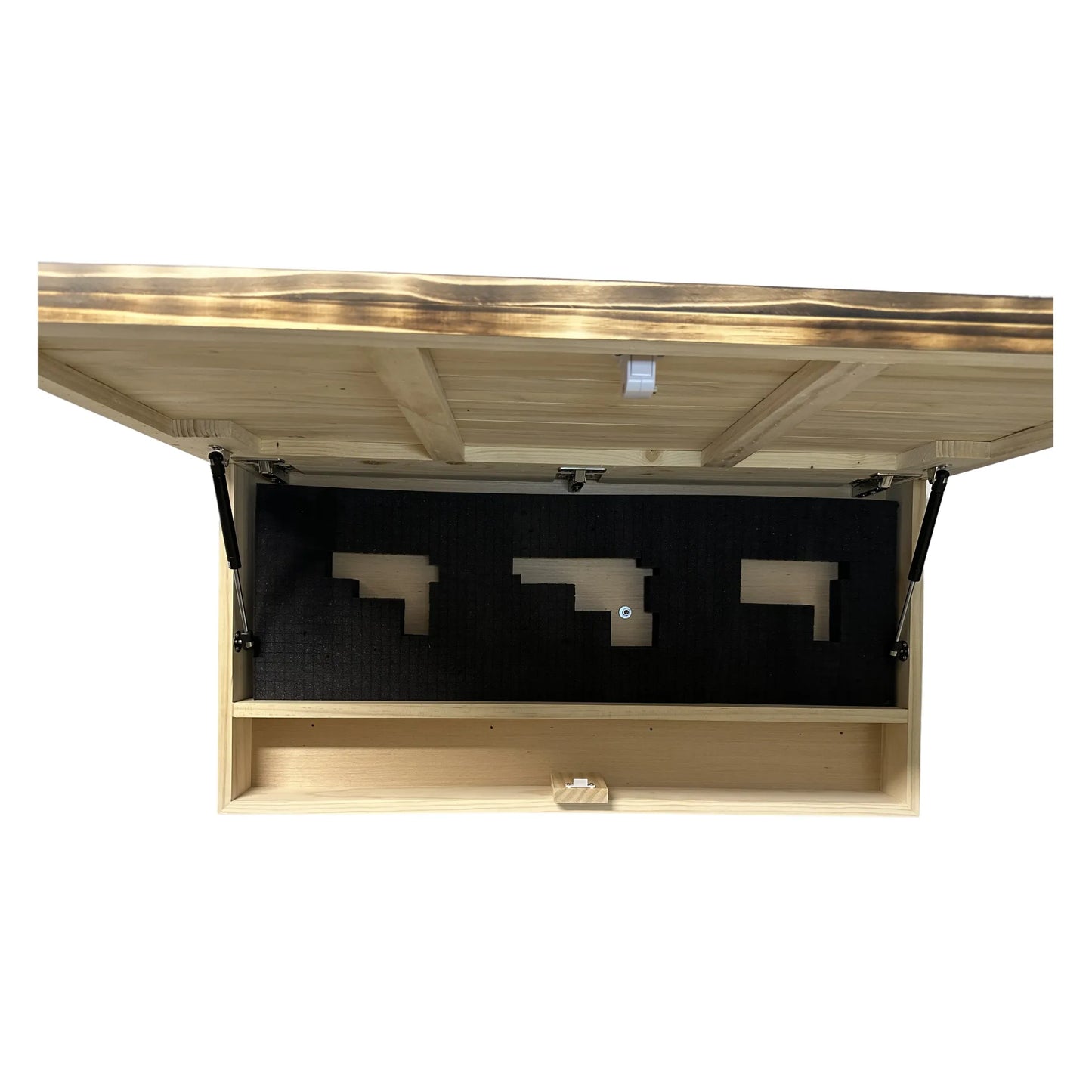 Rustic American Flag Hidden Gun Storage Cabinet Burnt Wood and Red Mahogany