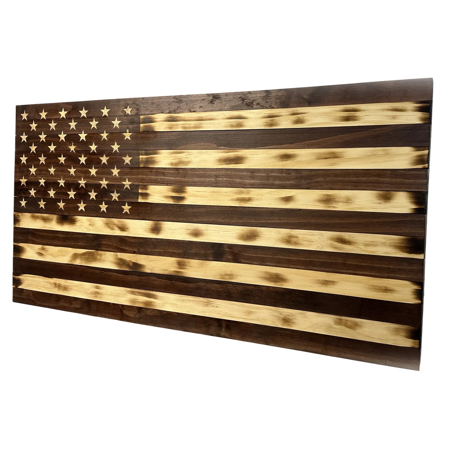 Rustic American Flag Hidden Gun Storage Cabinet Burnt Wood and Red Mahogany