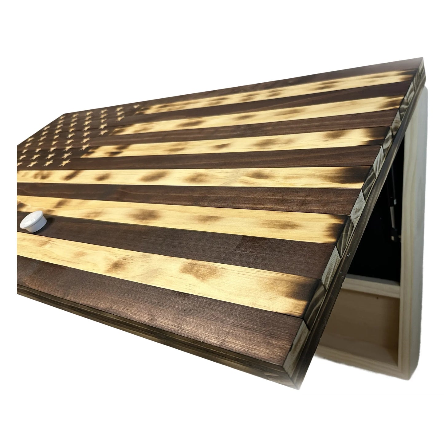 Rustic American Flag Hidden Gun Storage Cabinet Burnt Wood and Red Mahogany