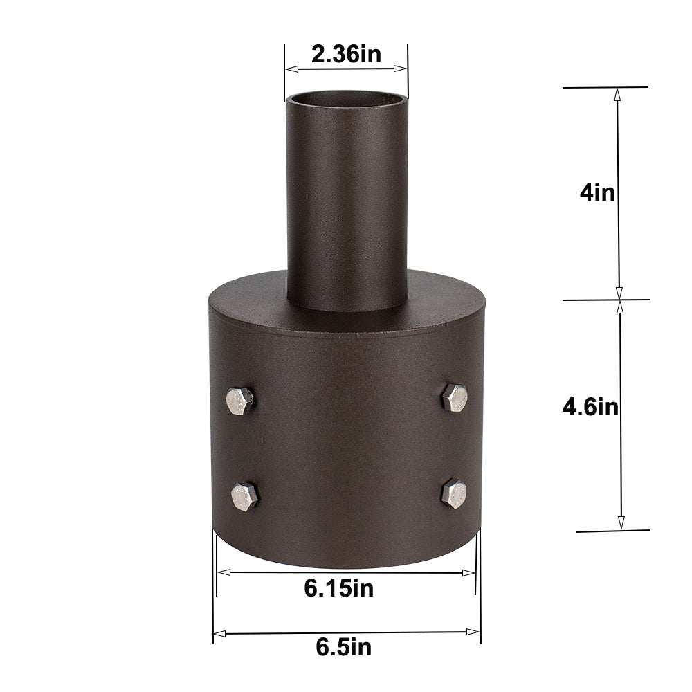 Tenon Adapter for 6in Round Light Pole Top, Bronze Finish Galvanized Steel Light Pole Adapter
