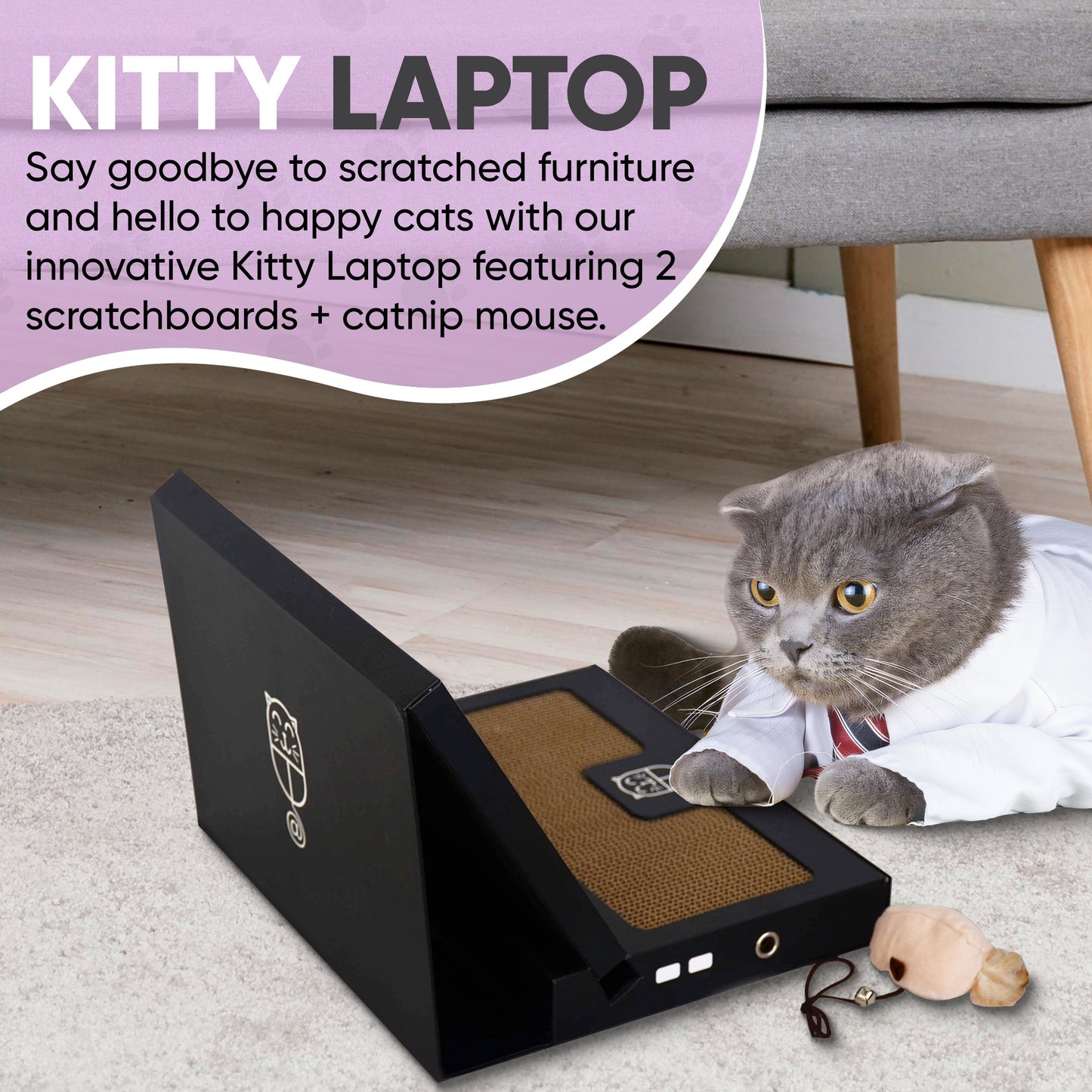 Kitty Laptop - Cat Scratchpad Laptop Toy with Catnip-filled Mouse