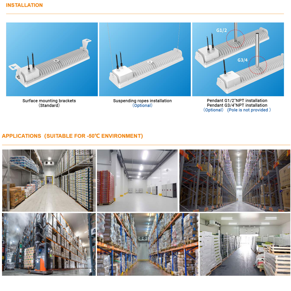 LED Cold Storage High Bay Light 200W/150W/100W Watt Tunable 5000K 120-277V IP66 -58°F Cold Room Warehouse Lighting