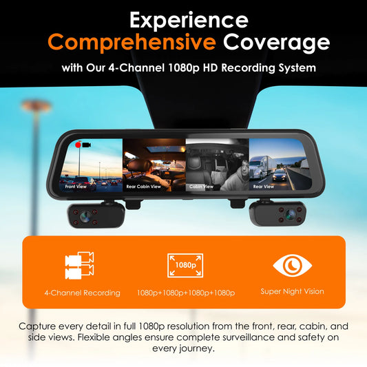 Rexing M4 4-CHANNEL MIRROR DASH CAM 12” Touch Screen Mirror Dash Cam, 1080p with GPS - 🆕 New Arrivals, All Products, Products from Rexing, 📷 Cameras + Optics - Little Red General Store