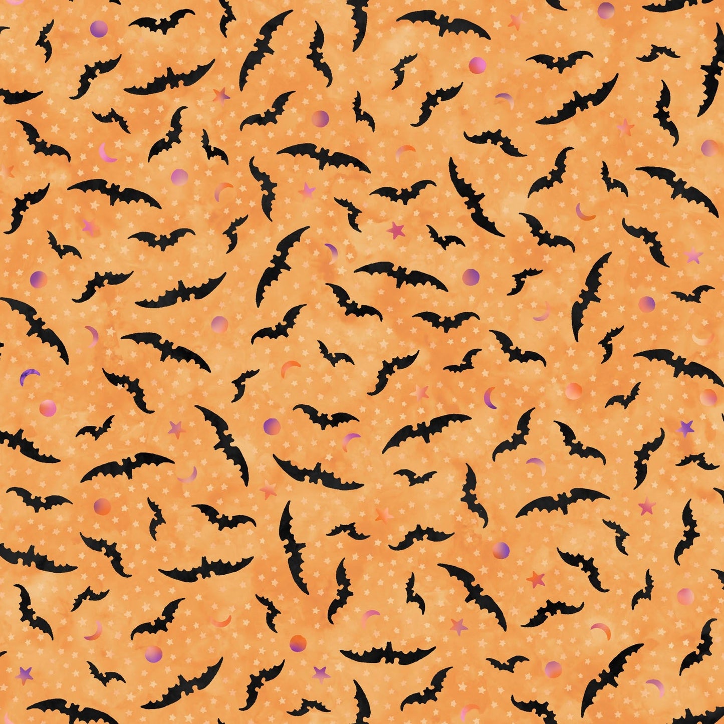 Maywood Studio Halloween Spooky Hollow Black Bats on Orange 100% Cotton Fabric By the Yard