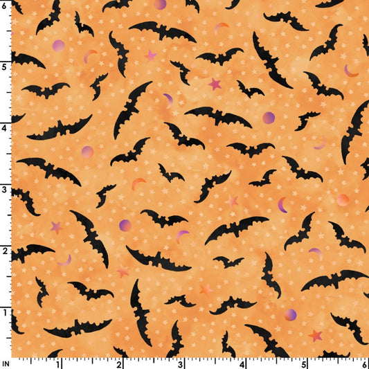 Maywood Studio Halloween Spooky Hollow Black Bats on Orange 100% Cotton Fabric By the Yard