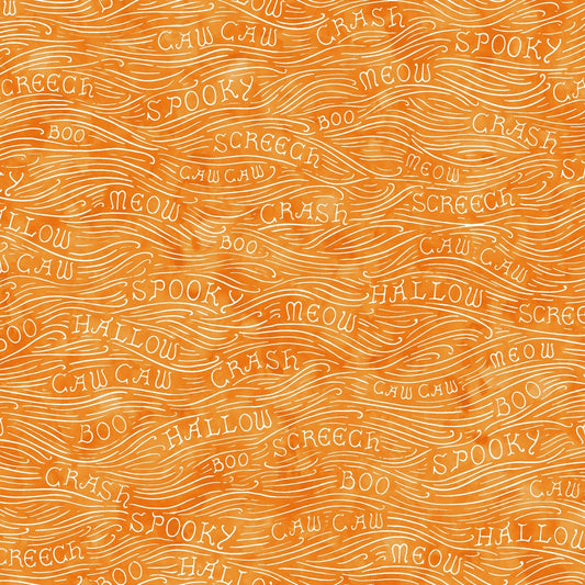 Maywood Studio Halloween Spooky Hollow Wavy Text on Orange 100% Cotton Fabric By the Yard