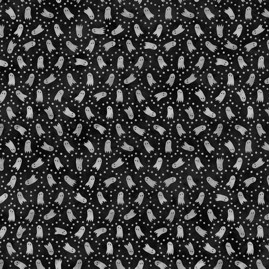 Maywood Studio Halloween Spooky Hollow Ghosts on Black with Dots 100% Cottwith Fabric By the Yard