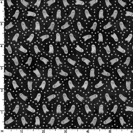 Maywood Studio Halloween Spooky Hollow Ghosts on Black with Dots 100% Cottwith Fabric By the Yard