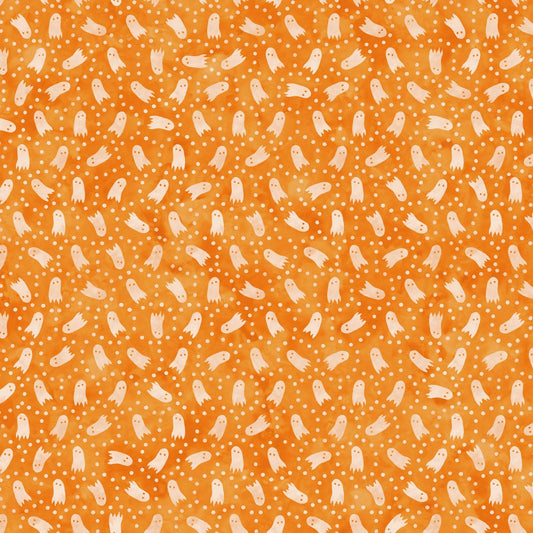 Maywood Studio Halloween Spooky Hollow Ghosts on Orange with Dots 100% Cottwith Fabric By the Yard