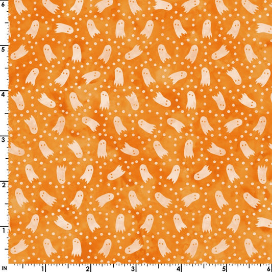 Maywood Studio Halloween Spooky Hollow Ghosts on Orange with Dots 100% Cottwith Fabric By the Yard