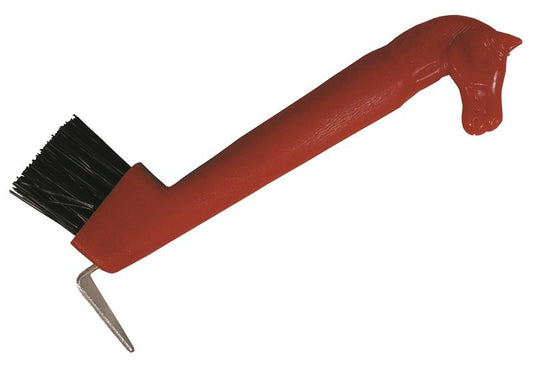 HOOF PICK BRUSH, HORSE HEAD - GREEN