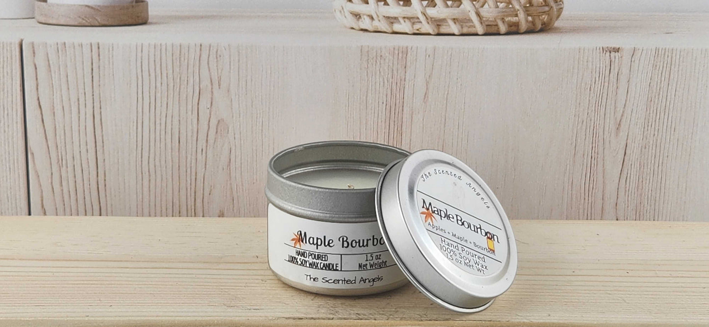 Maple Bourbon Scented 100% Soy Wax Candle - Silver