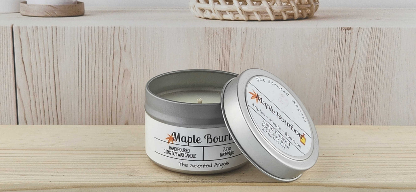 Maple Bourbon Scented 100% Soy Wax Candle - Silver