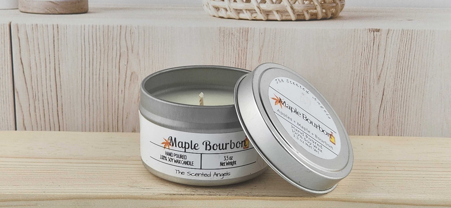 Maple Bourbon Scented 100% Soy Wax Candle - Silver