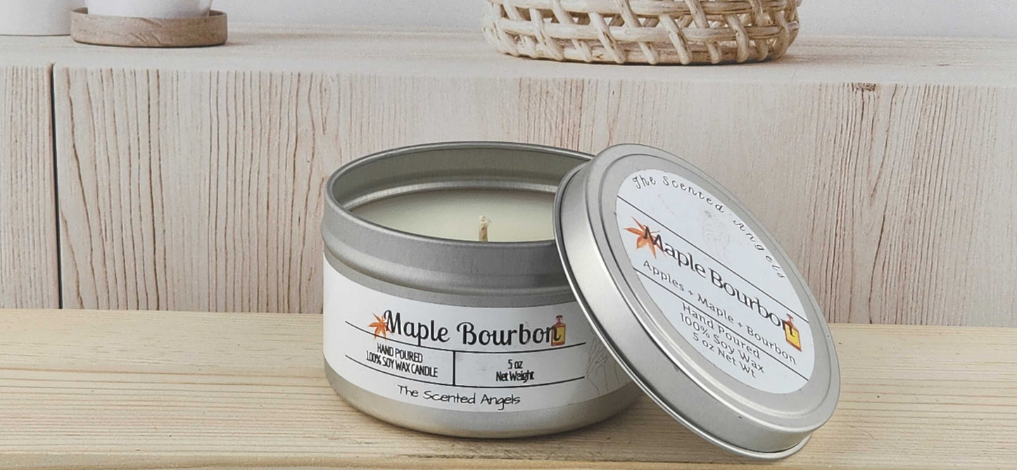 Maple Bourbon Scented 100% Soy Wax Candle - Silver