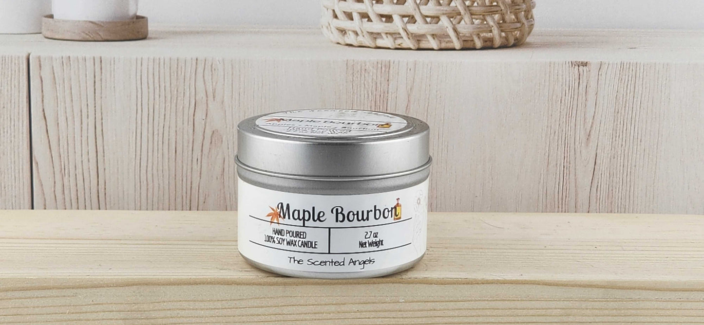 Maple Bourbon Scented 100% Soy Wax Candle - Silver