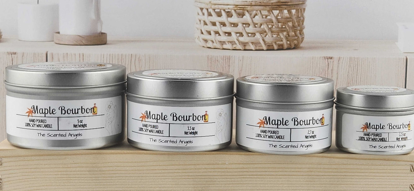 Maple Bourbon Scented 100% Soy Wax Candle - Silver