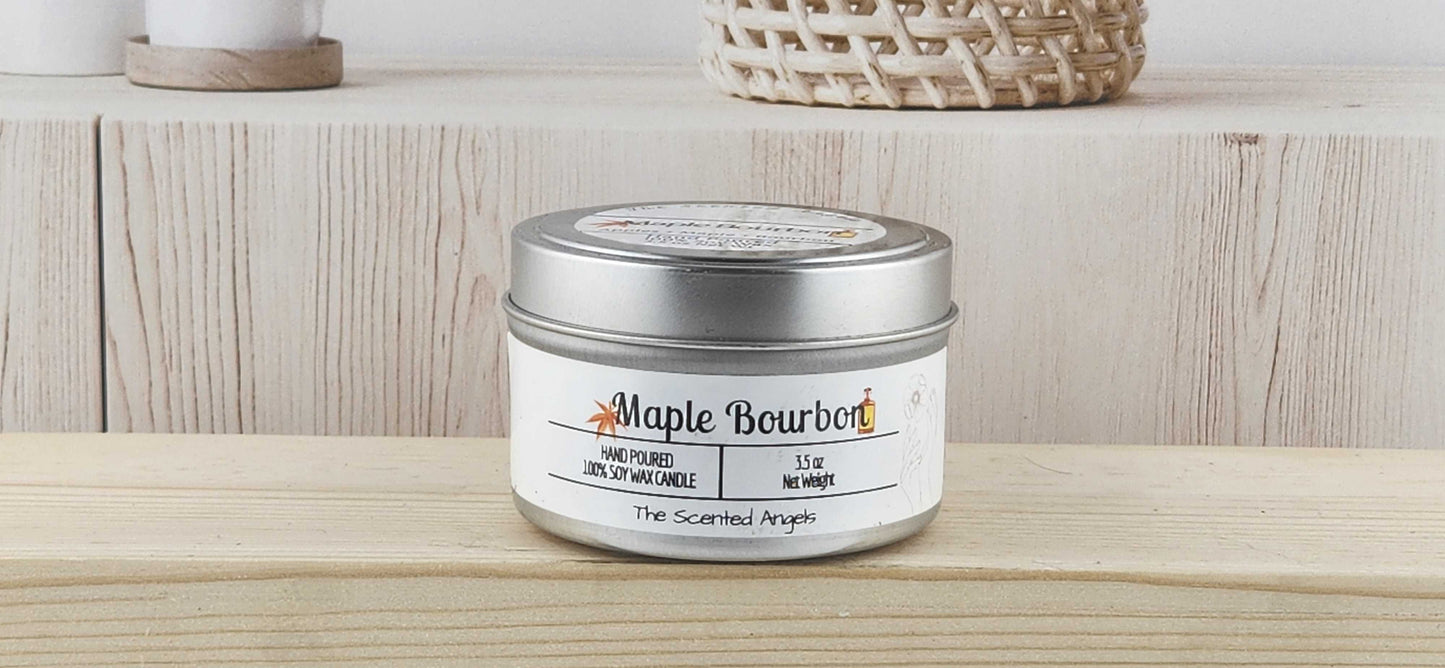 Maple Bourbon Scented 100% Soy Wax Candle - Silver