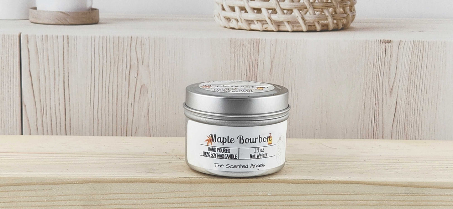 Maple Bourbon Scented 100% Soy Wax Candle - Silver
