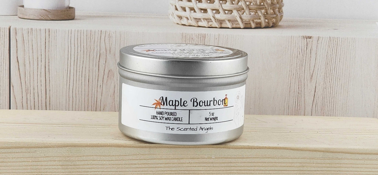 Maple Bourbon Scented 100% Soy Wax Candle - Silver