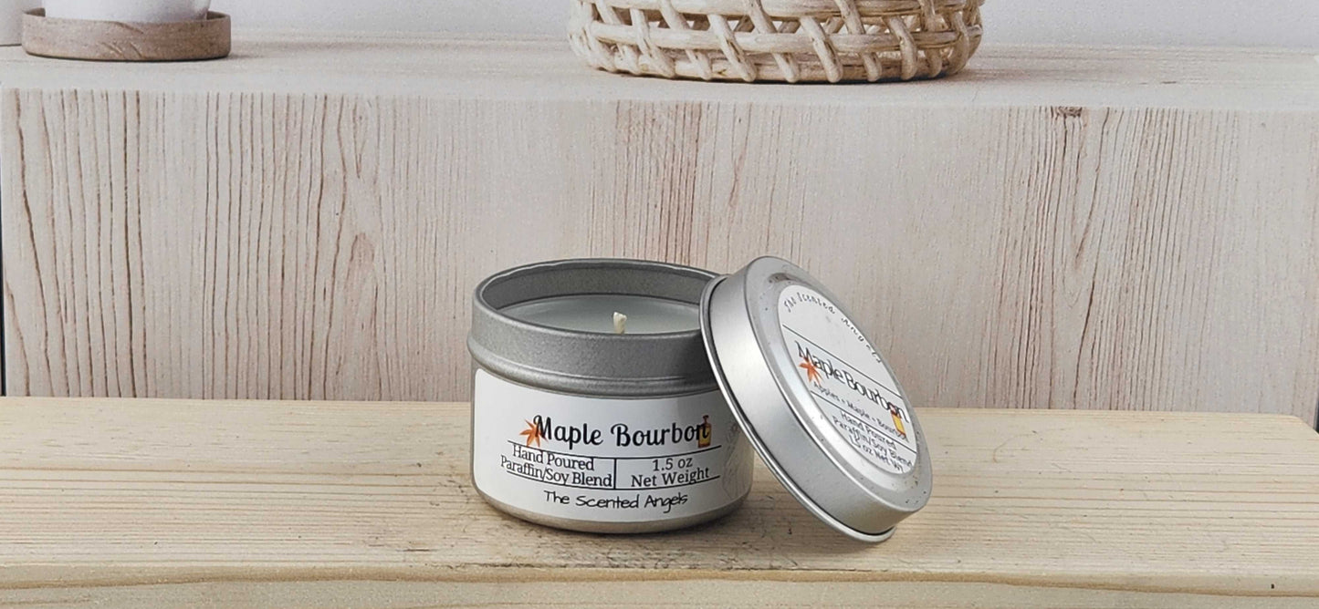 Maple Bourbon Scented Paraffin/Soy Wax Candle - Silver