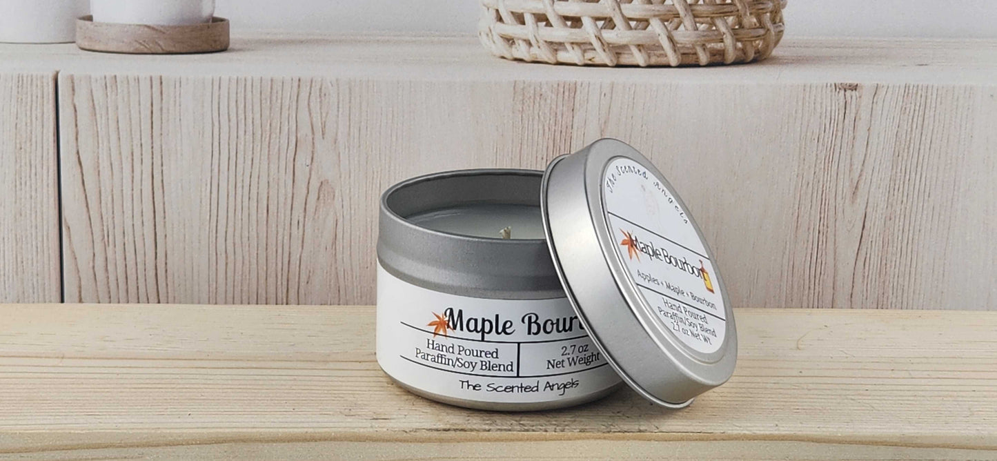 Maple Bourbon Scented Paraffin/Soy Wax Candle - Silver