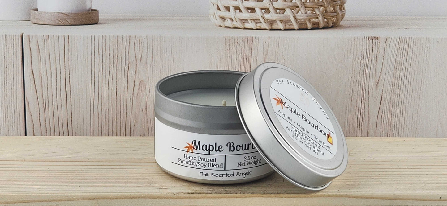 Maple Bourbon Scented Paraffin/Soy Wax Candle - Silver