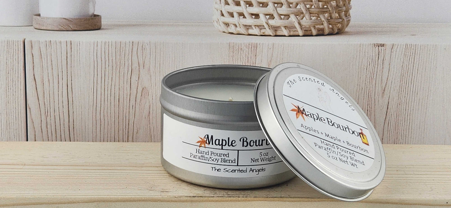 Maple Bourbon Scented Paraffin/Soy Wax Candle - Silver
