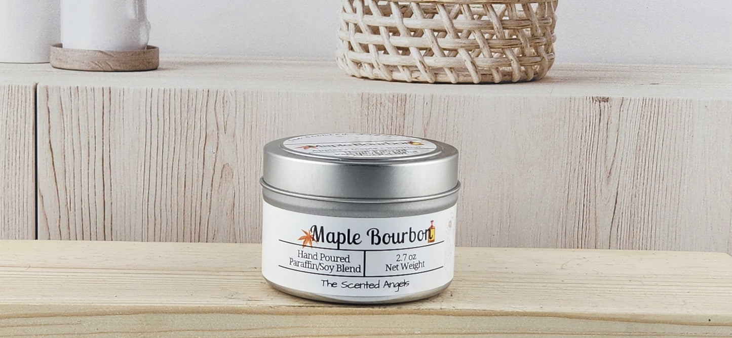 Maple Bourbon Scented Paraffin/Soy Wax Candle - Silver