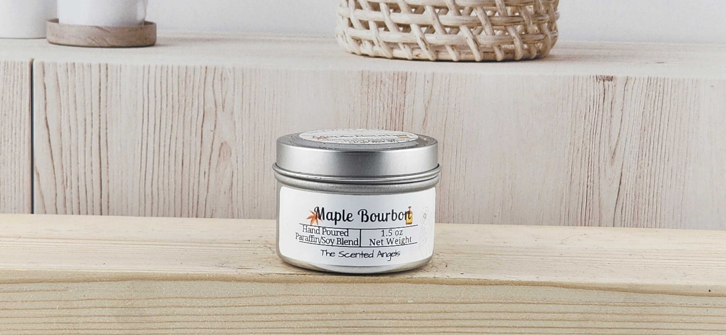 Maple Bourbon Scented Paraffin/Soy Wax Candle - Silver