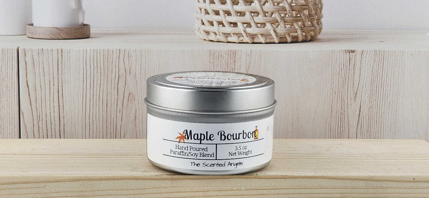 Maple Bourbon Scented Paraffin/Soy Wax Candle - Silver