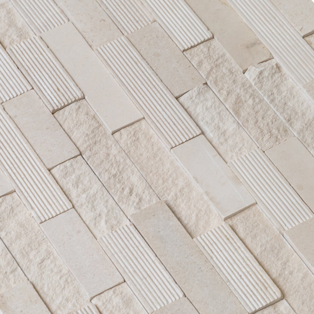 Mayra White Ledger Multi-surface 3D Panel 6"x24" Marble Wall Tile - Full Truckload