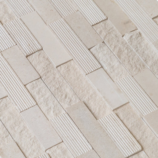 Mayra White Ledger Multi-surface 3D Panel 6"x24" Marble Wall Tile - Full Truckload
