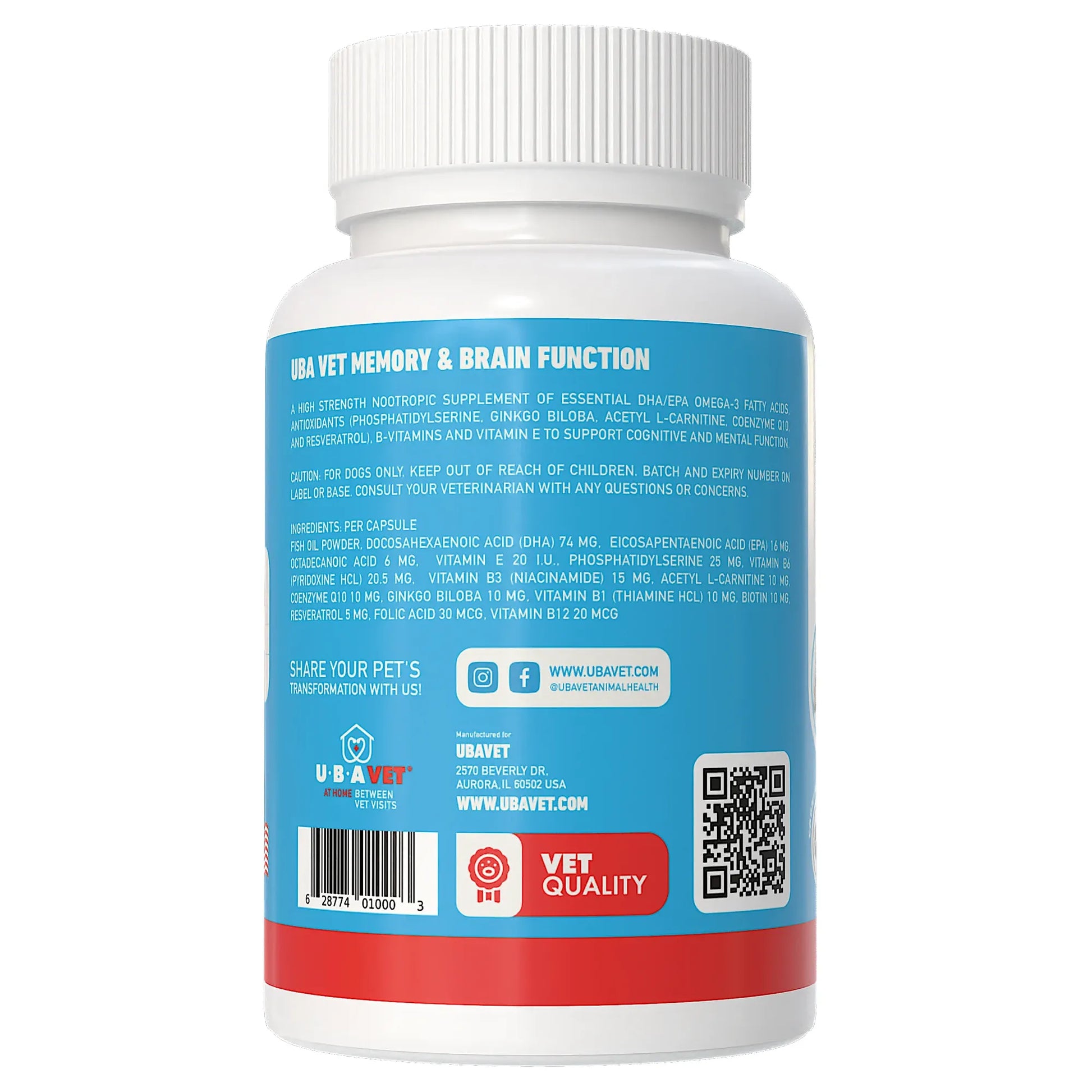 UBAVET Memory & Brain Support for Senior Dogs – 90 ct Cognitive Health Supplement