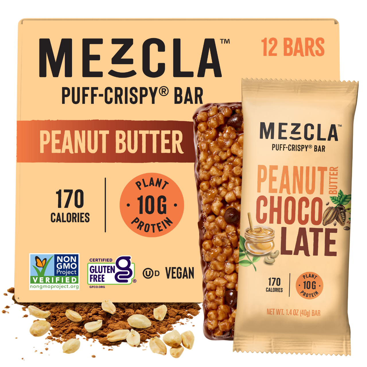Mezcla Peanut Butter Chocolate Bars - 12 bars x 1.4 oz case
