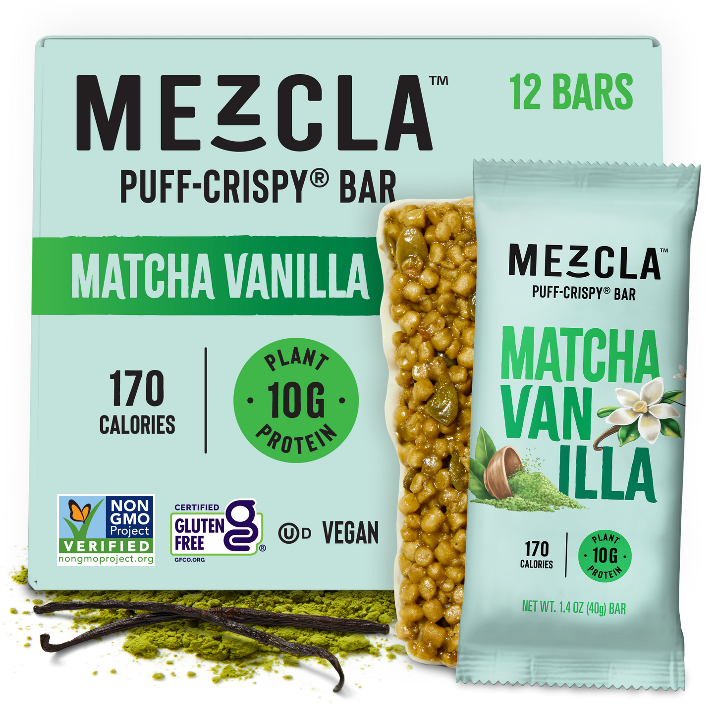 Mezcla Matcha Vanilla Bars - 12 bars x 1.4 oz case