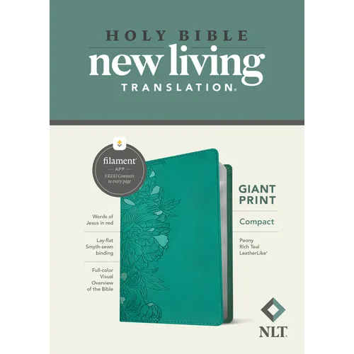 NLT Compact Giant Print Bible, Filament Enabled (Leatherlike, Peony Rich Teal, Red Letter)