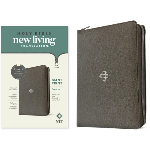 NLT Compact Giant Print Zipper Bible, Filament Enabled (Leatherlike, Woven Cross Gray, Red Letter)