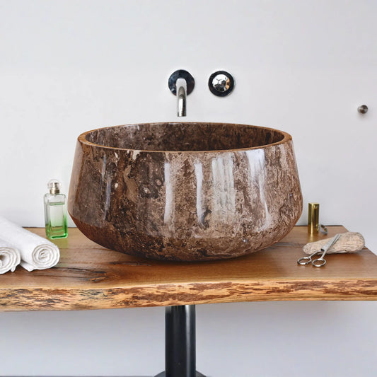 Narcist Brown Marble Vessel Sink High-Gloss Polished (D)16" (H)6.5"