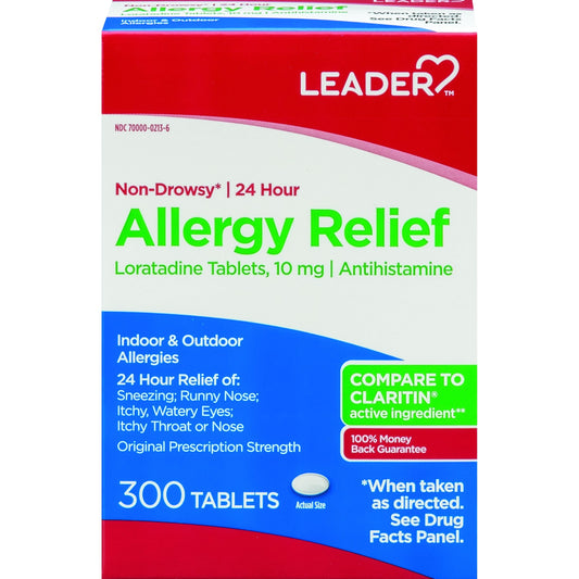 Leader 24-Hour Allergy Relief – Loratadine 10 mg – Non-Drowsy, 300 Tablets