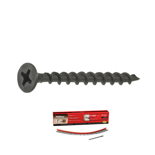 #7 x 2 - PAMFast #2 Phillips Drywall to Wood Stud Autofeed Screws Black Phosphate - Carton (1000)