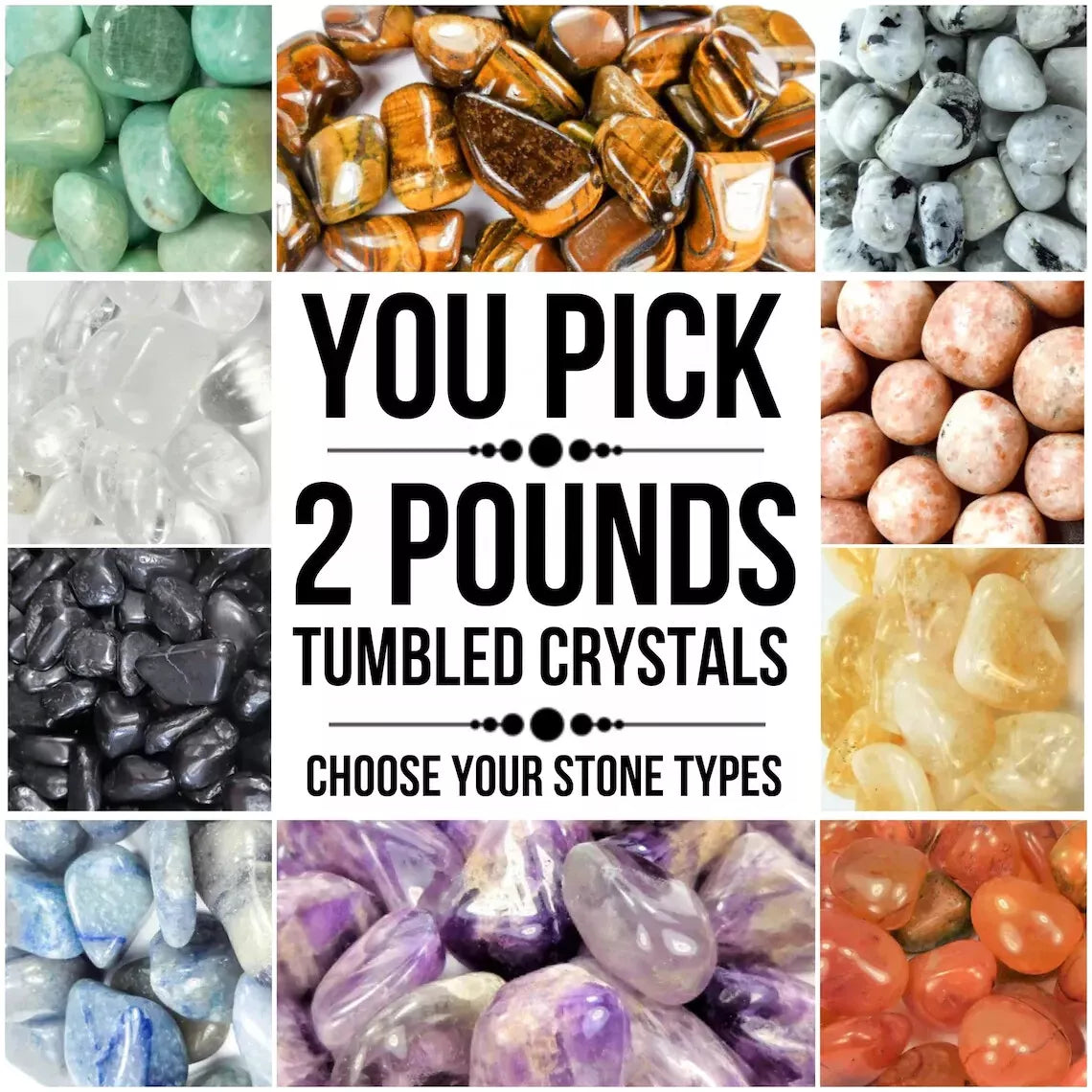 2 Lbs Tumbled Crystals Bundle #1 (You Pick) Bulk Wholesale Gemstone Lot Polished Stones