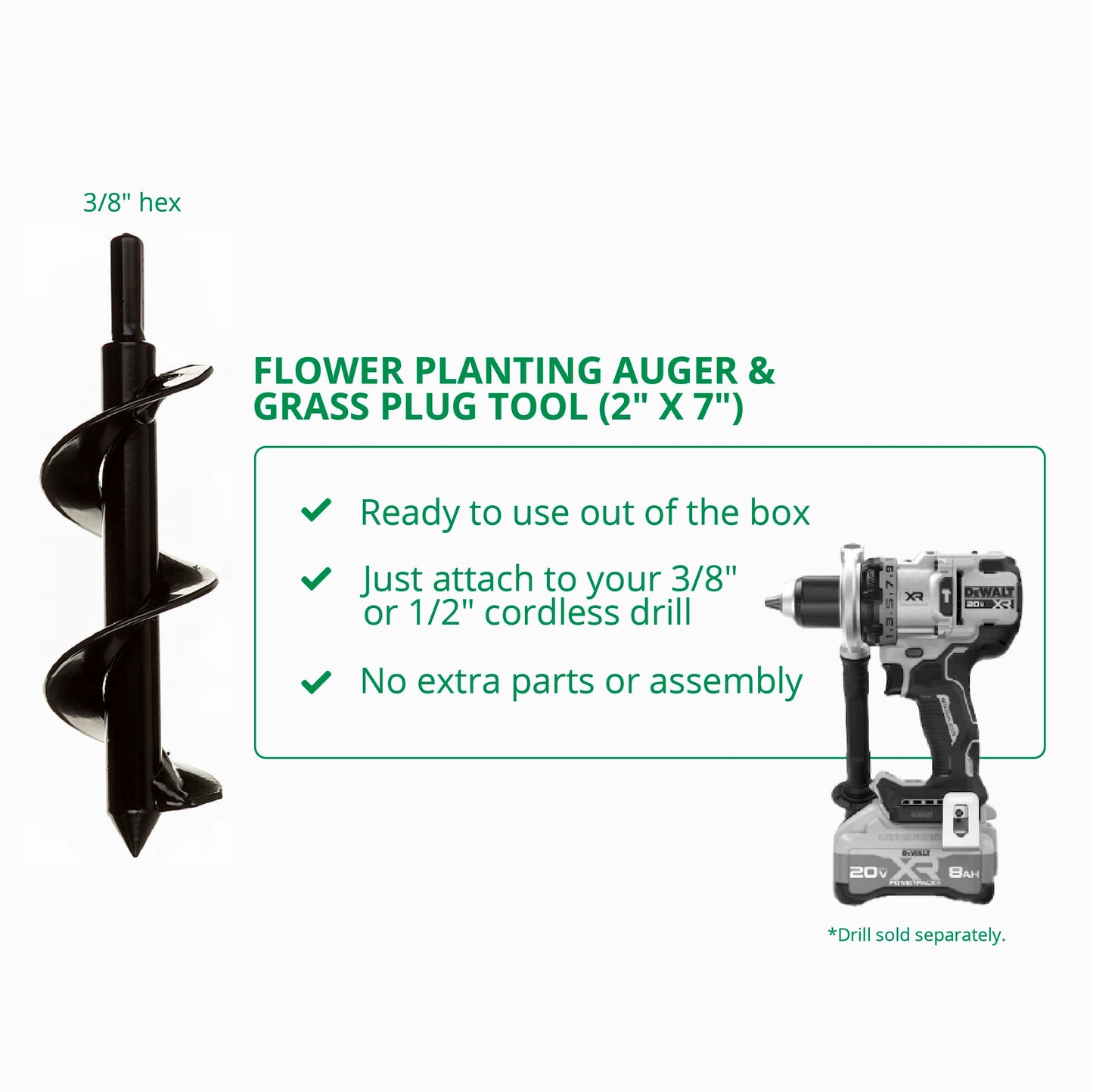 Flower Planting Auger & Grass Plug Tool (2" x 7")