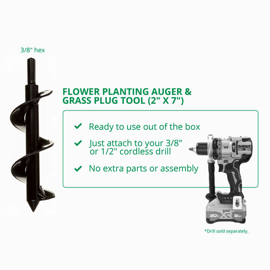 Flower Planting Auger & Grass Plug Tool (2" x 7")