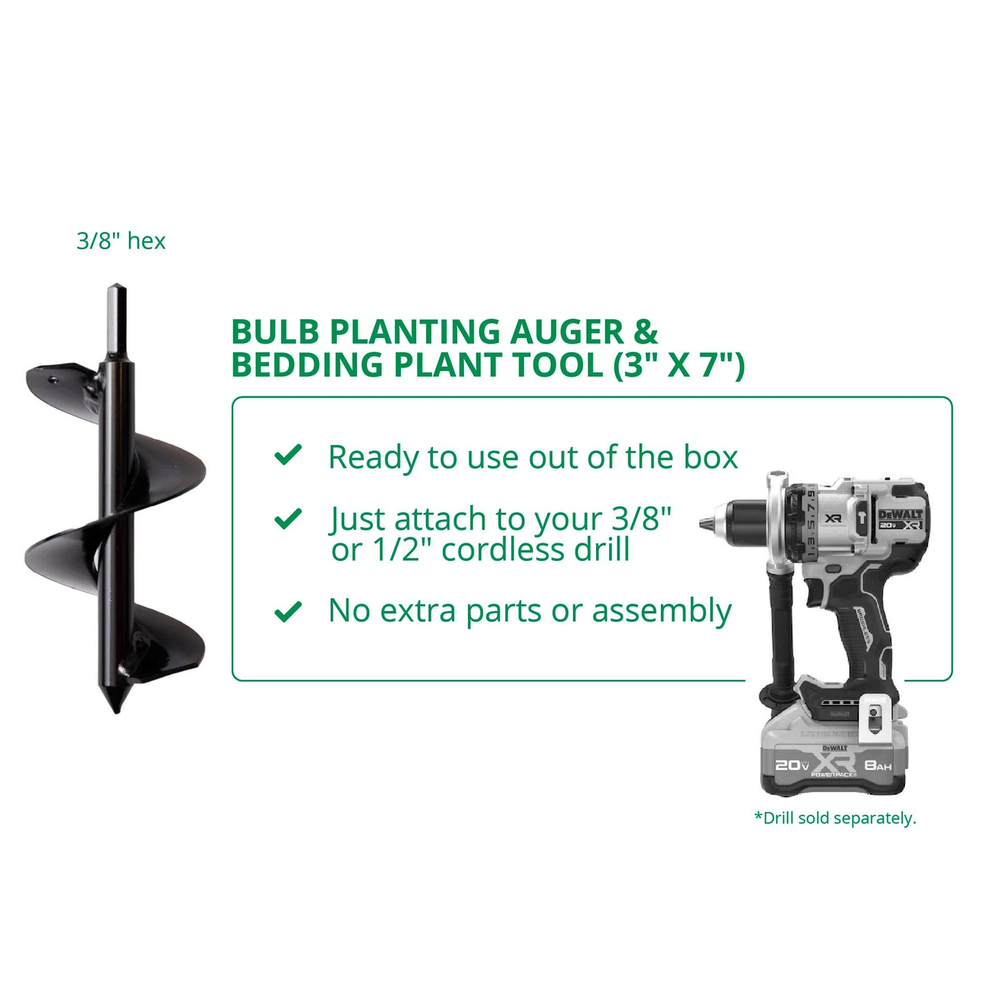 Bulb Planting Auger & Bedding Plant Tool (3" x 7")