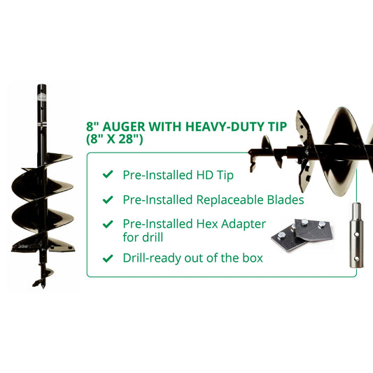 8 Inch Auger with Heavy-Duty Tip (8" x 28")