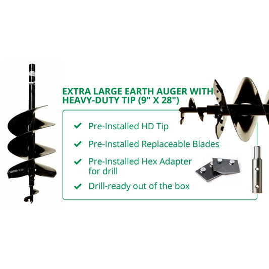 Extra Large Earth Auger with Heavy-Duty Tip (9" x 28")