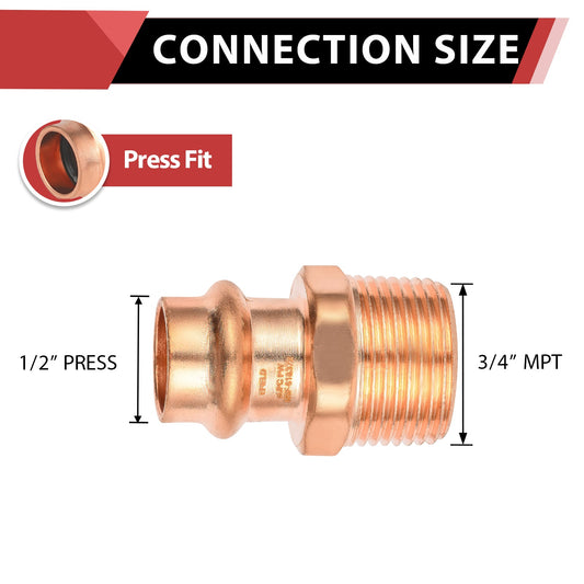1/2" Press Copper x 3/4" Male Threaded Adapter (Lead Free)