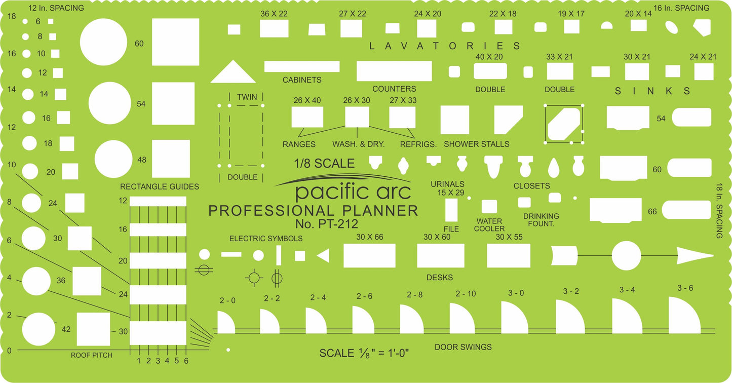 Pacific Arc, Architecture Template, Drawing aid stencil for professional or school work, for architects, draftsmen, and artists