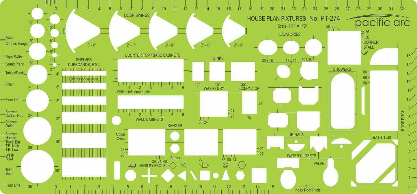Pacific Arc, Architecture Template, Drawing aid stencil for professional or school work, for architects, draftsmen, and artists